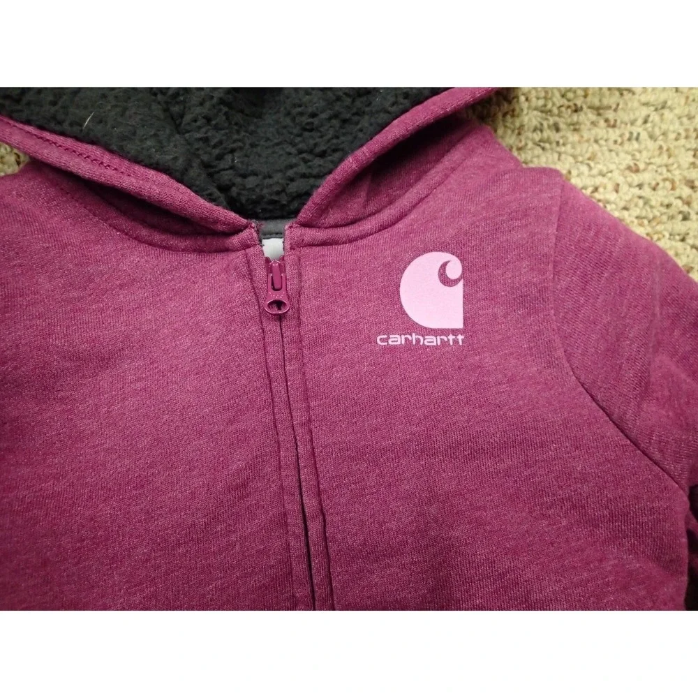 Carhartt Zip‎ Hoodie Kids 9 Months Purple Excellent Sherpa Lined Logo Sweatshirt